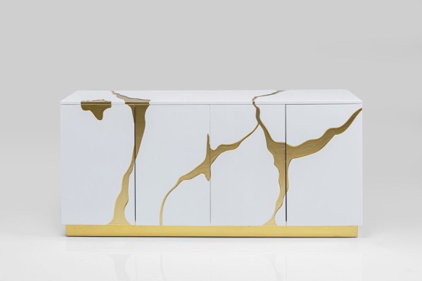 Sideboard Cracked Weiß Gold 165x80cm