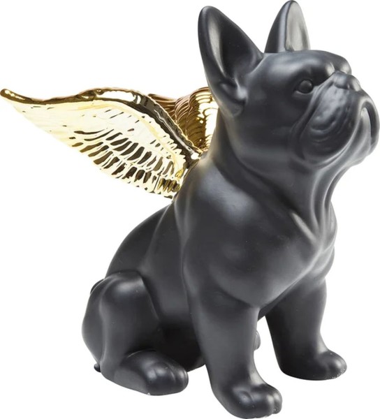 Deko Figur Sitting Angel Dog Gold-Schwwarz