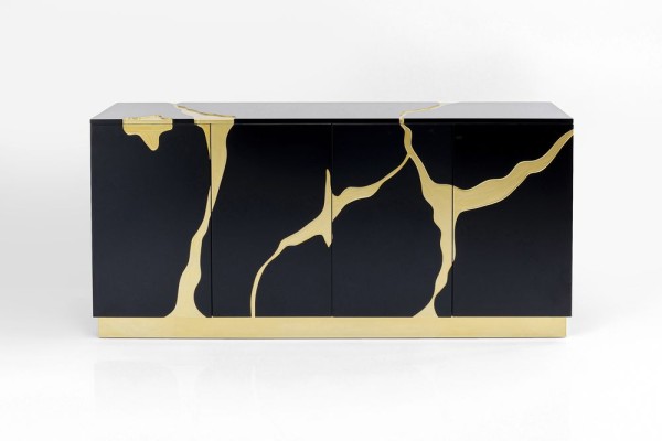 Sideboard Cracked Schwarz Gold 165x80c